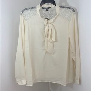 LAST ONE - New Cream Daisy Fuentes Plus Size Bow Blouse Lace